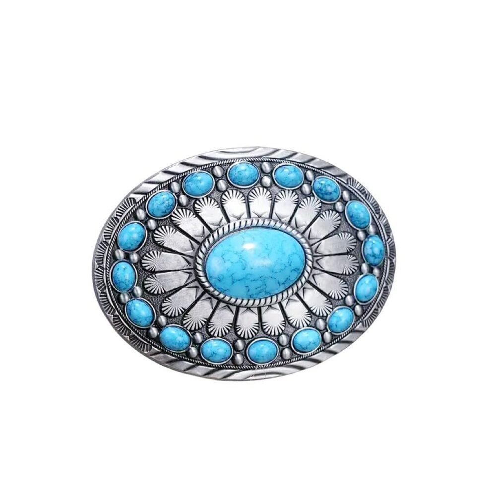 1507 Unique Western Cowboy Indian Elements Vintage Turquoise Belt Buckle